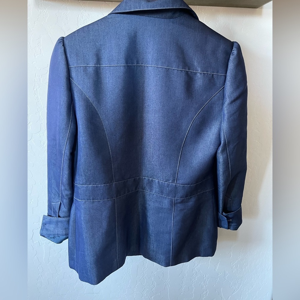 Lena Gabrielle|Blue Denim Boyfriend Blazer, Structured look•••Business Casual - Picture 3 of 14